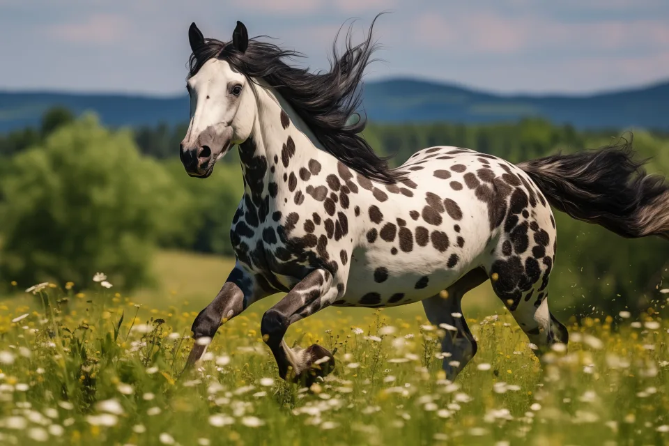 Weißes Pferd in schwarzen auf Wiese