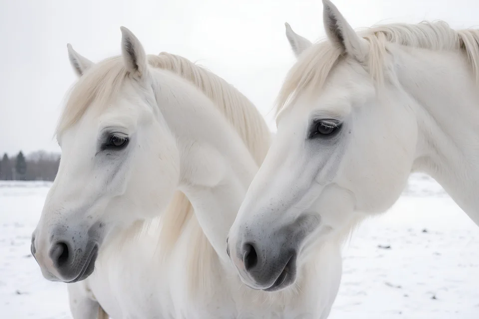 Zwei schönes weißes Pferd im Winter