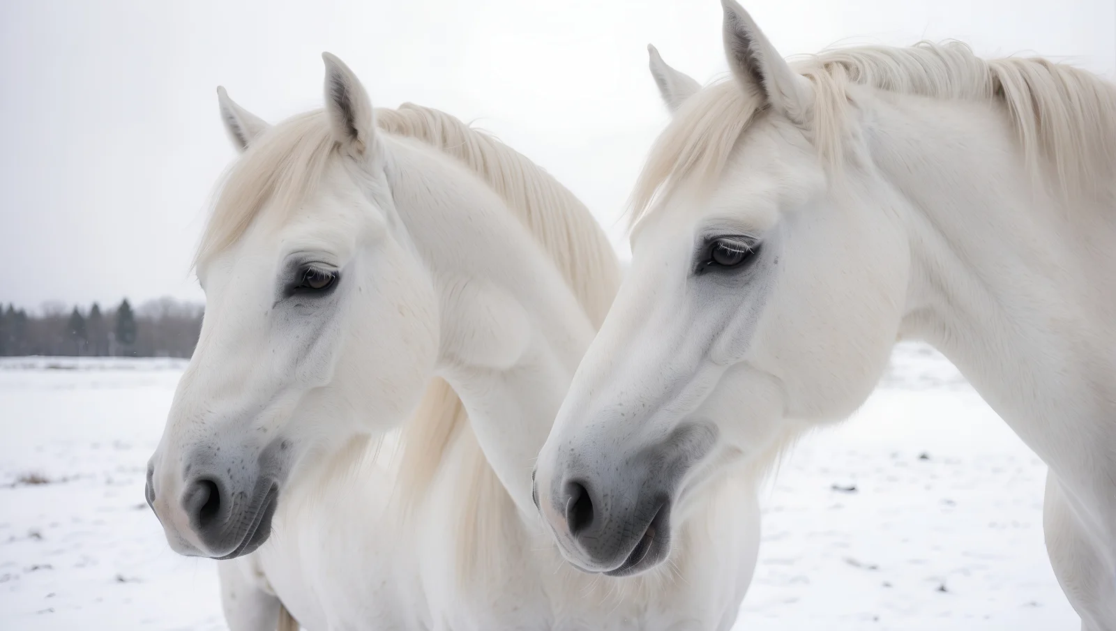 Zwei schönes weißes Pferd im Winter