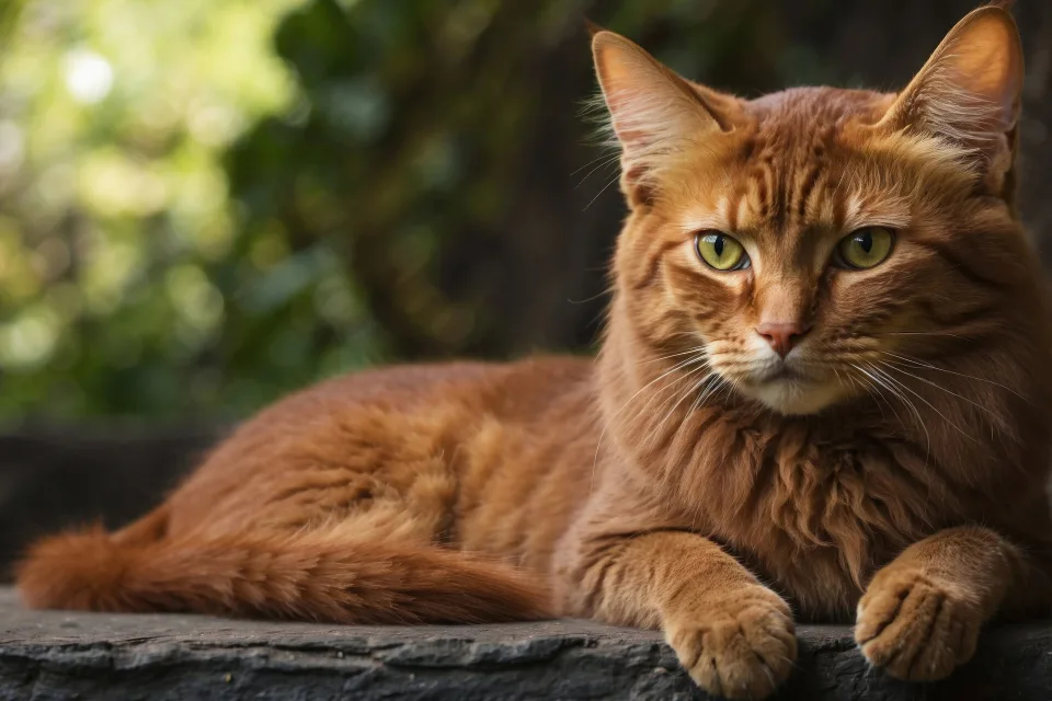 Großer roter Kater liegt auf einem Stein