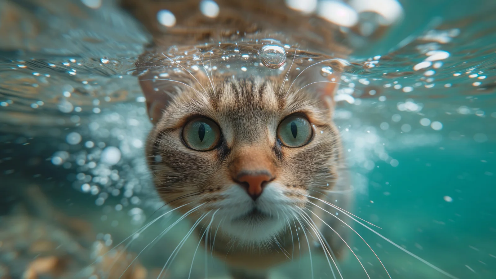 Grünäugig Katze unter Wasser