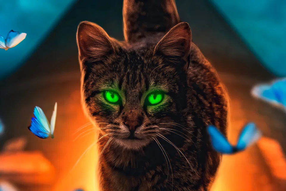 Grünäugig graue Katze mit hellblauen