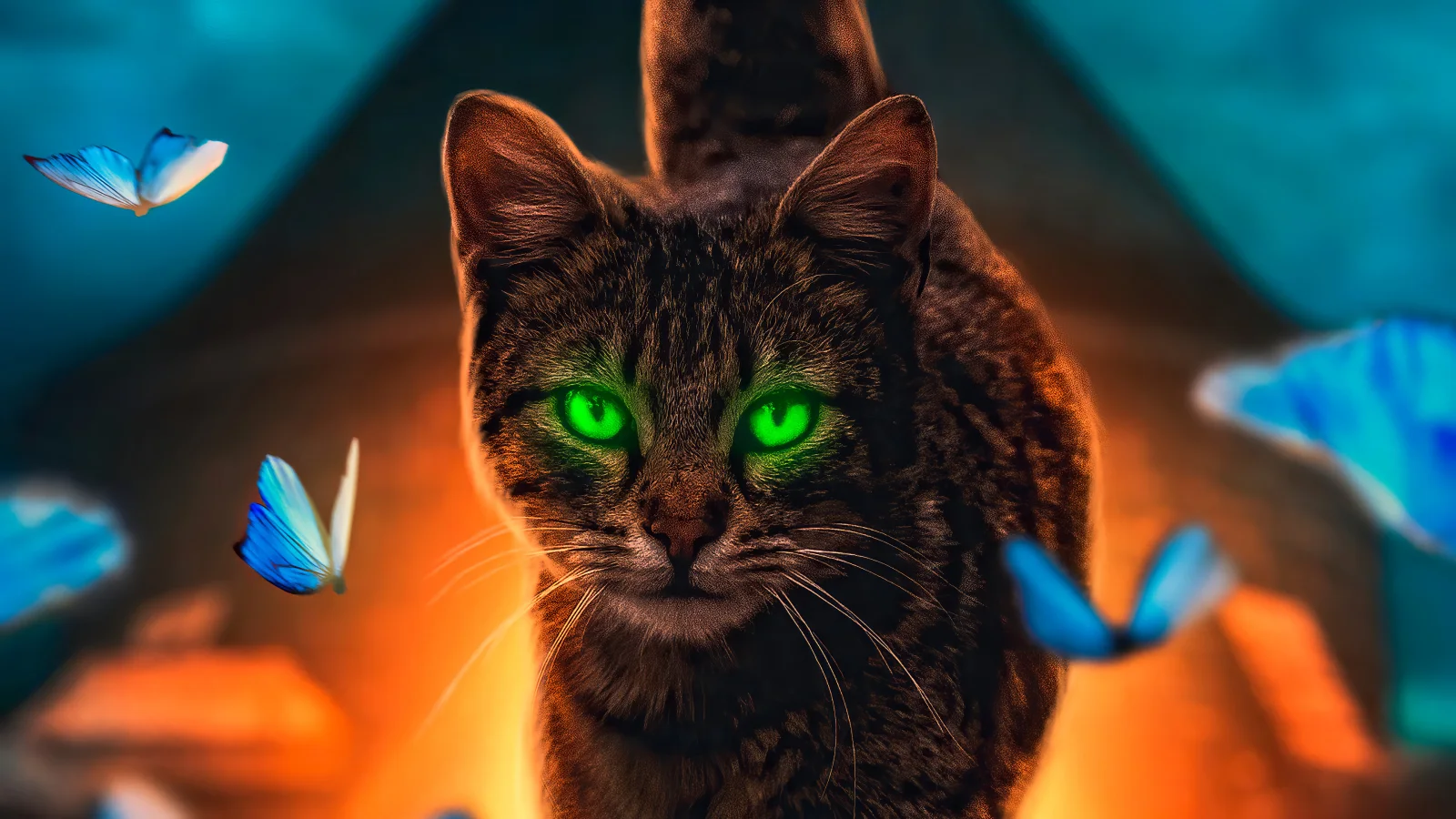 Grünäugig graue Katze mit hellblauen