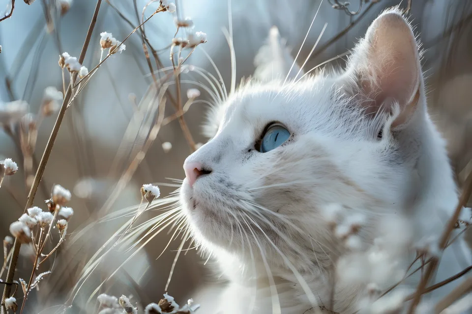Schöner blauäugige Katze im Gras