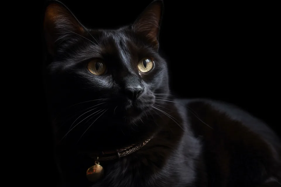 Schöner schwarzer Haus Katze mit Halsband