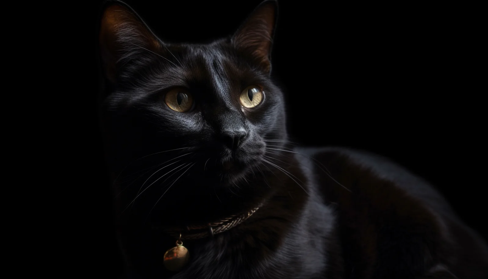 Schöner schwarzer Haus Katze mit Halsband