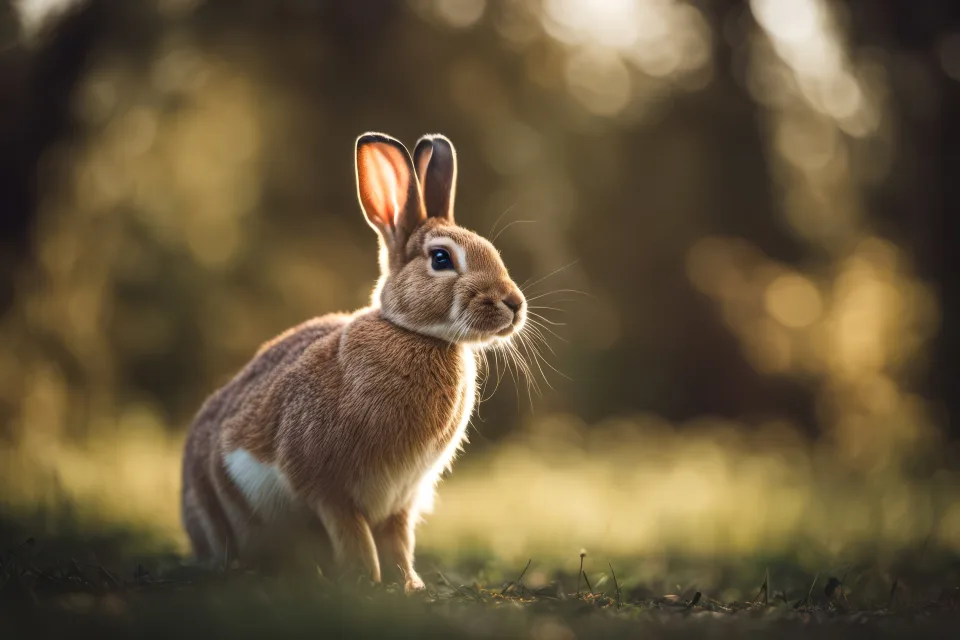 Grauer wilder Hase im Gras im Wald