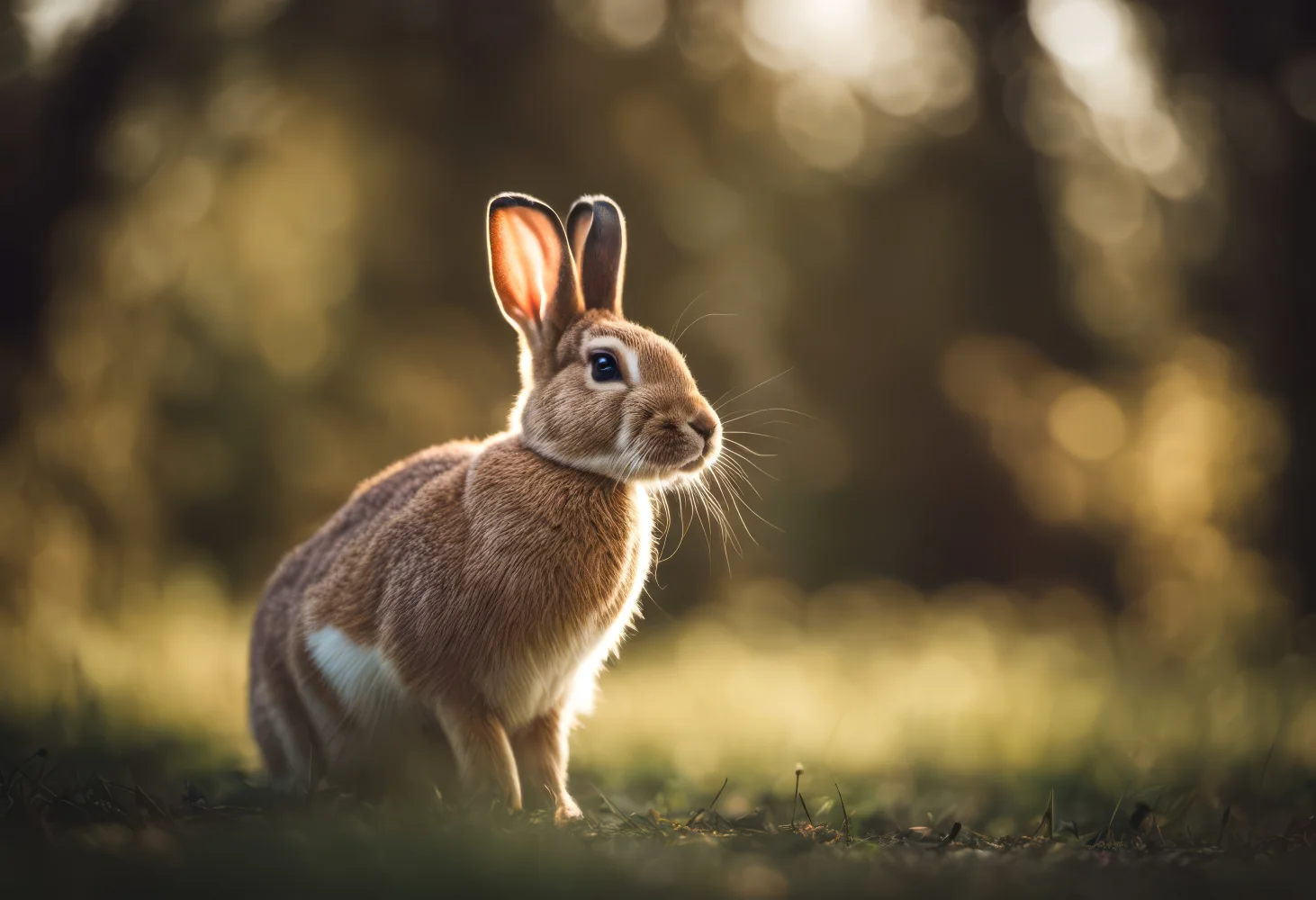 Grauer wilder Hase im Gras im Wald