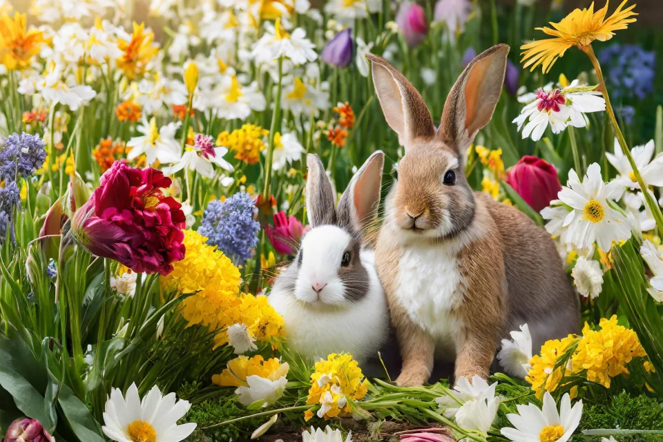 Zwei dekorativen Kaninchen in Blume