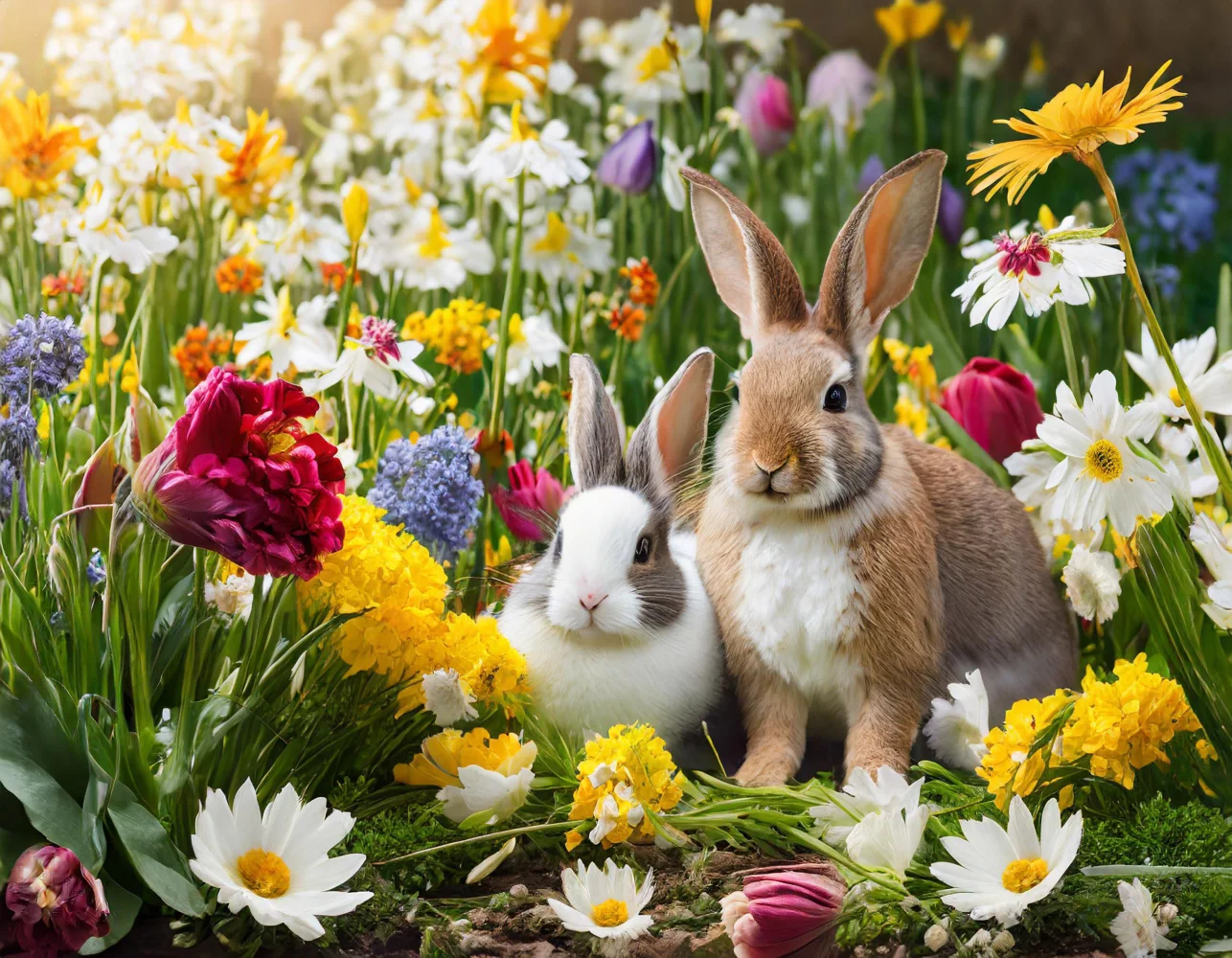 Zwei dekorativen Kaninchen in Blume