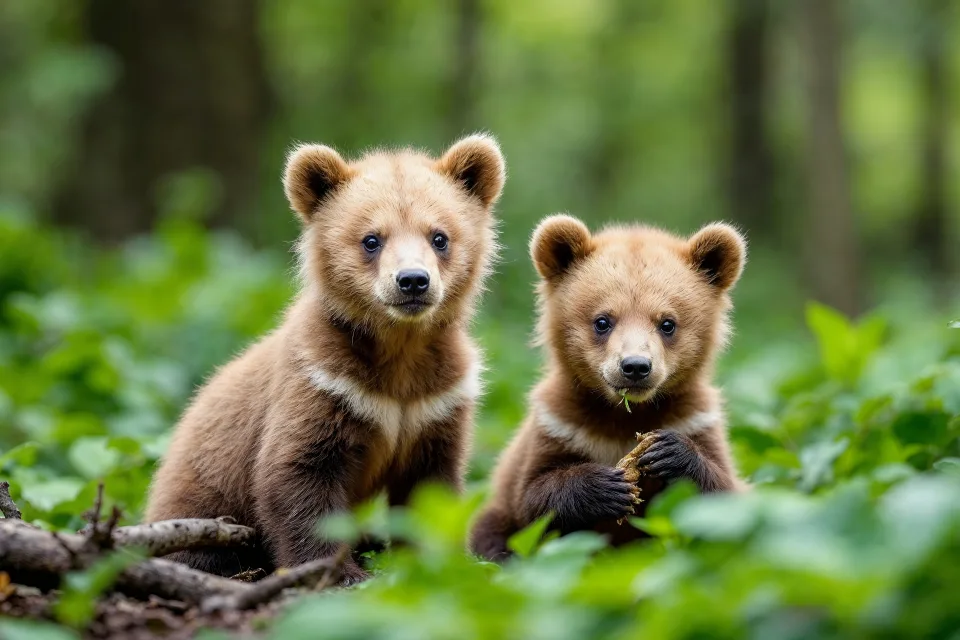 Zwei kleine Bärenjunges im Wald