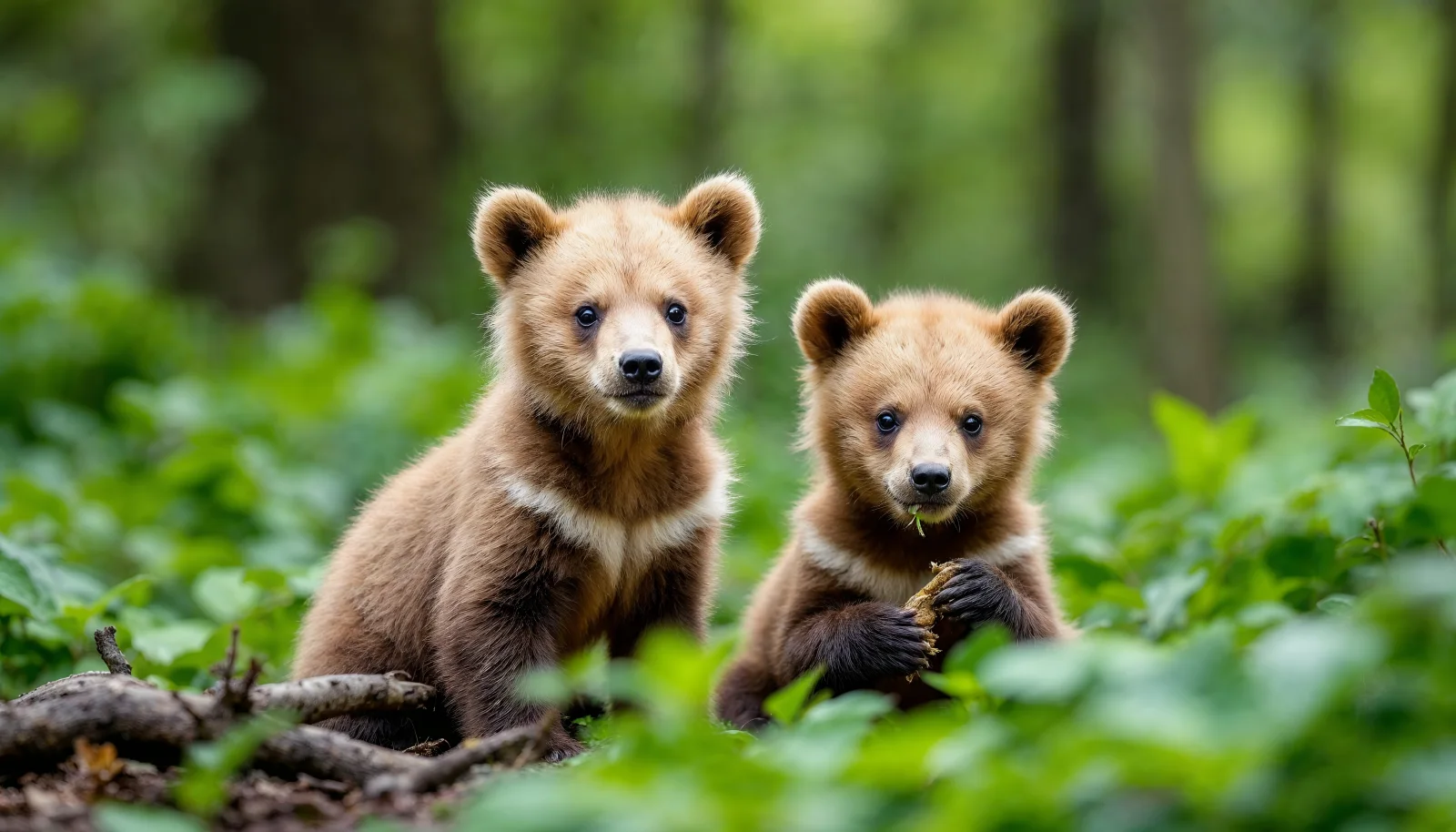 Zwei kleine Bärenjunges im Wald