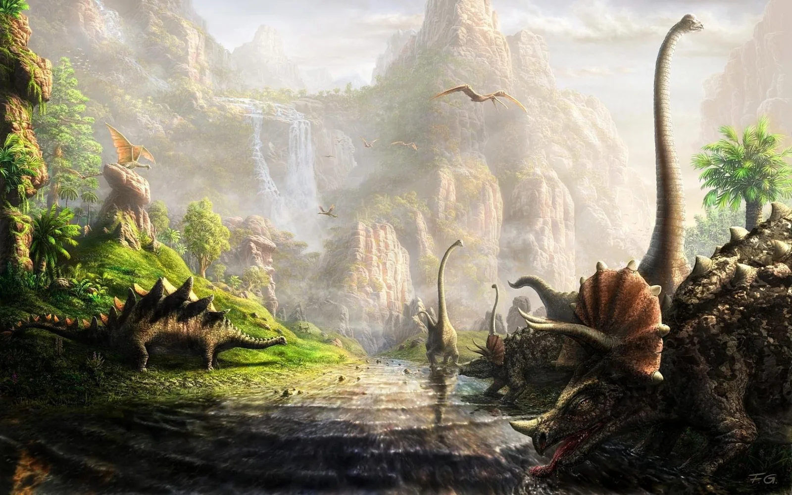 Dinosaurier am Fluss