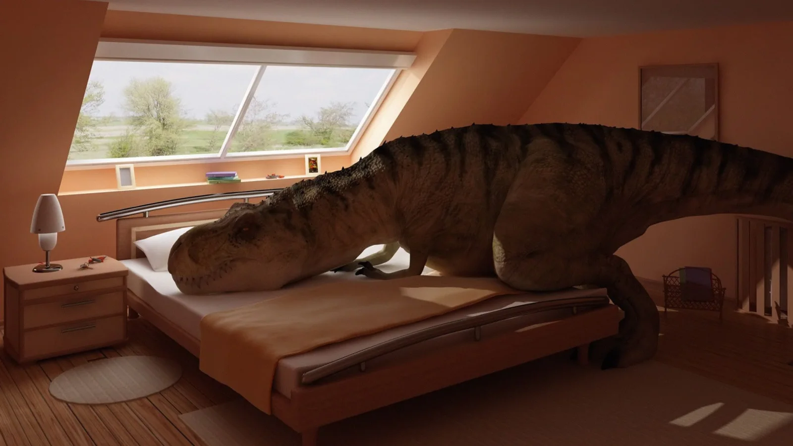 Dinosaurier auf Bett