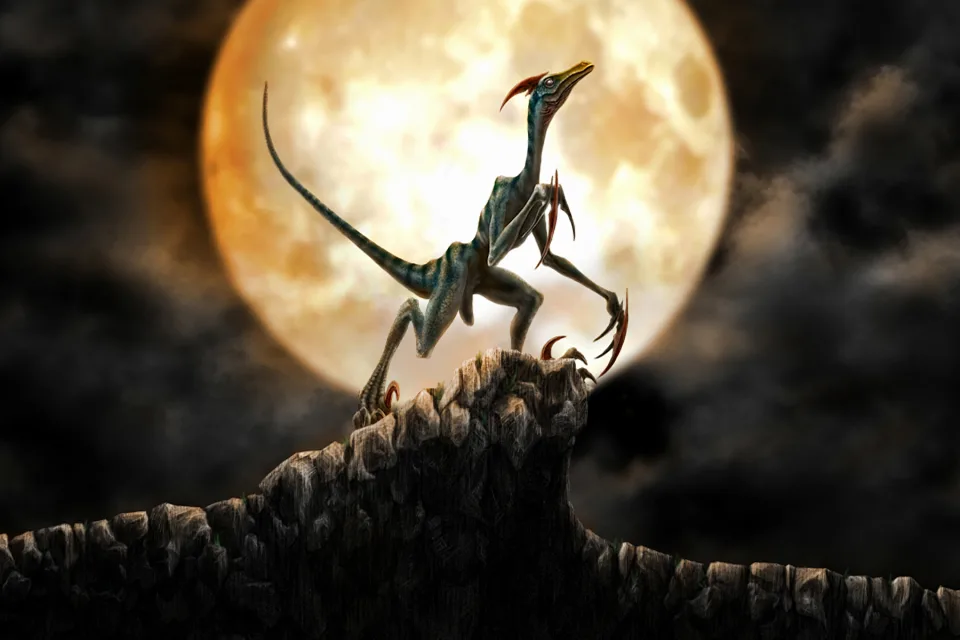 Dinosaurier vor dem Hintergrund Mond