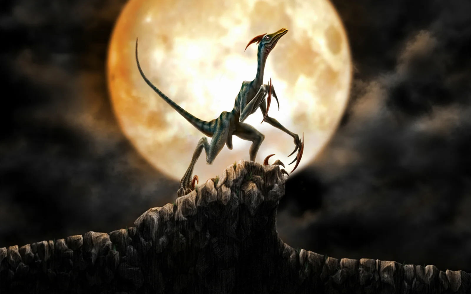 Dinosaurier vor dem Hintergrund Mond
