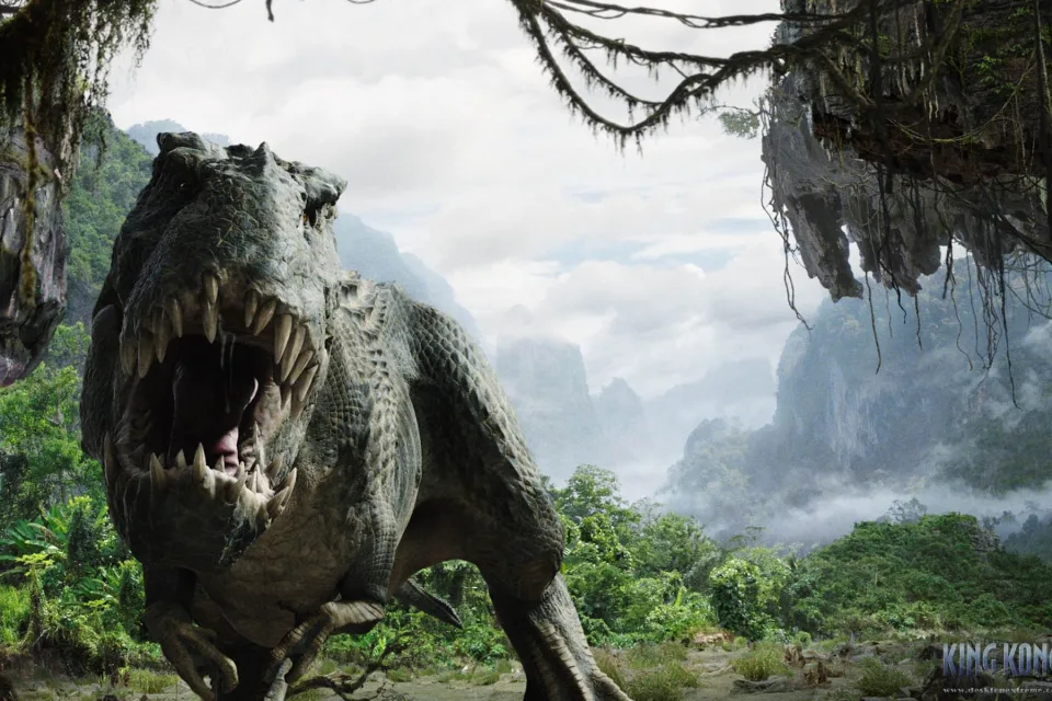 Dinosaurier vor einer Tropenhöhle