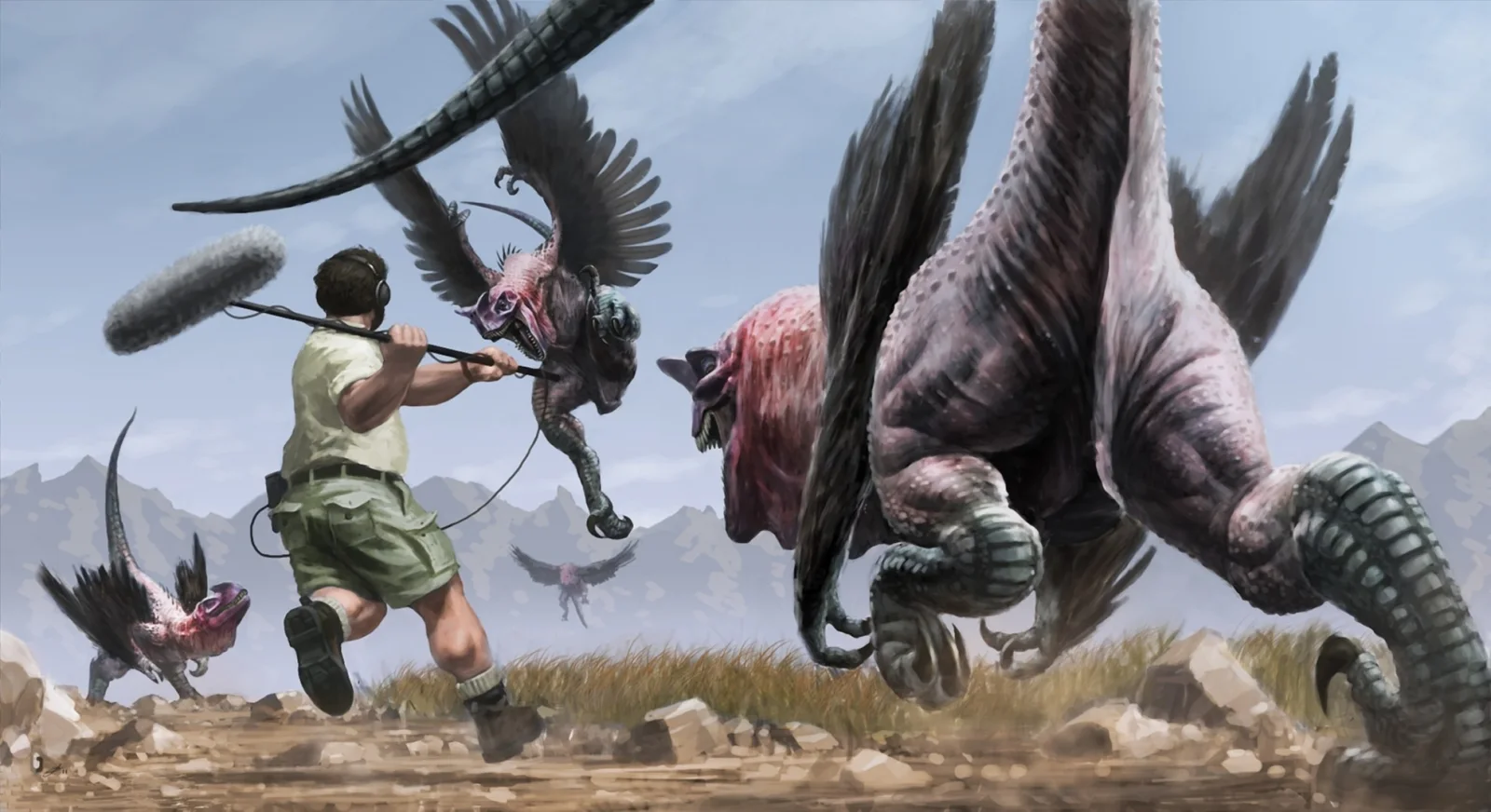 Tontechniker auf der Jagd nach Dinosauriern