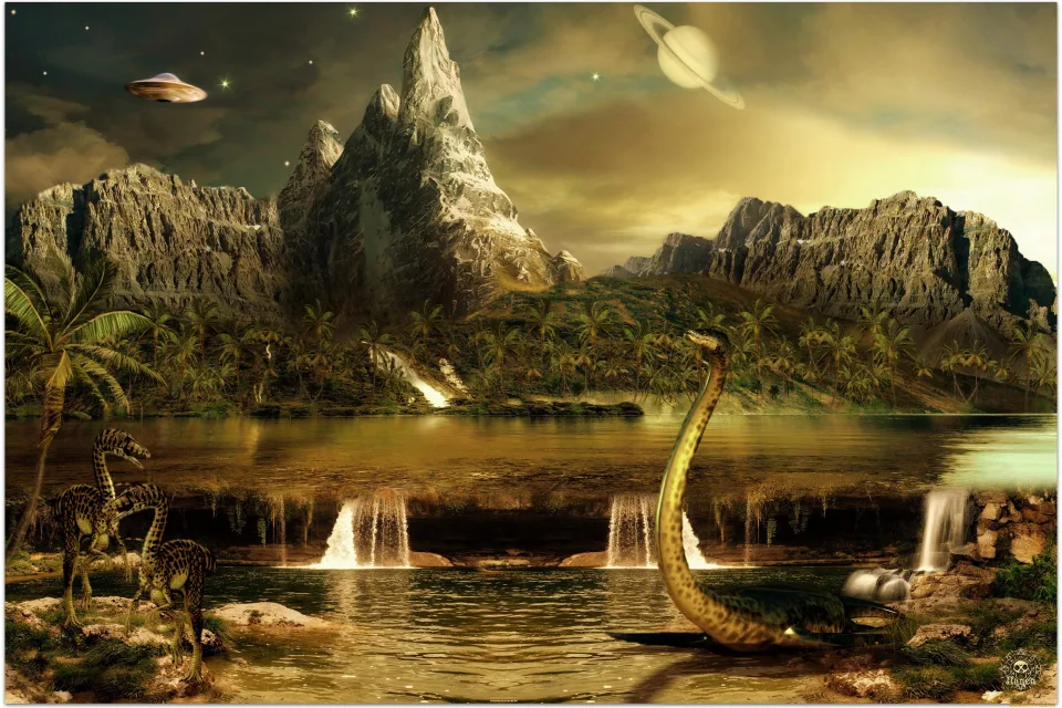 Urzeitlandschaft mit Dinosauriern