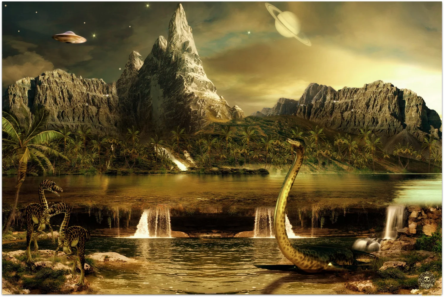 Urzeitlandschaft mit Dinosauriern
