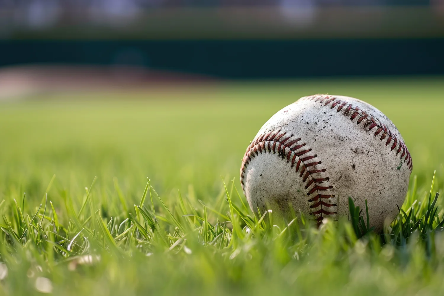 Baseball Ball auf grünem Gras auf dem Feld
