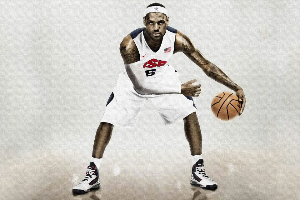 Basketballspieler James LeBron mit einem Ball