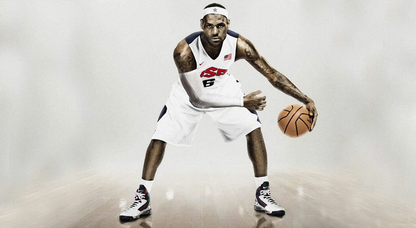 Basketballspieler James LeBron mit einem Ball