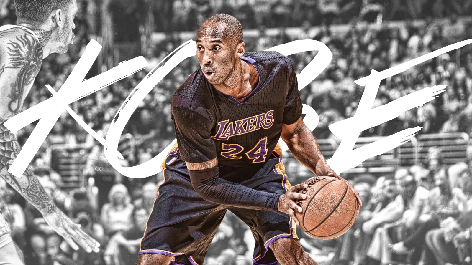 Basketballspieler Kobe Bryant mit einem Ball auf dem Feld