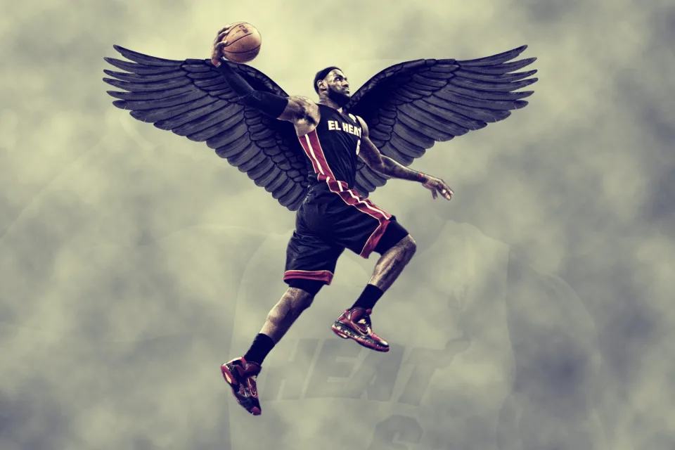 Basketballspieler LeBron James mit Flügeln