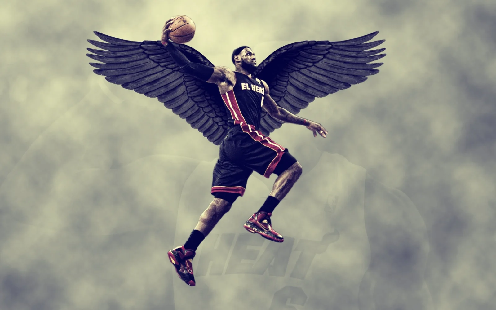 Basketballspieler LeBron James mit Flügeln