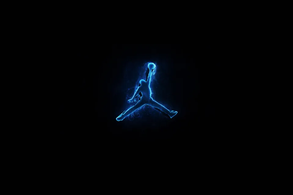 Hellblauer Silhouette Michael Jordan vor schwarzem Hintergrund