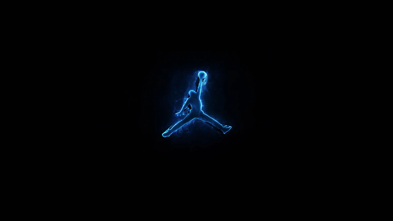 Hellblauer Silhouette Michael Jordan vor schwarzem Hintergrund