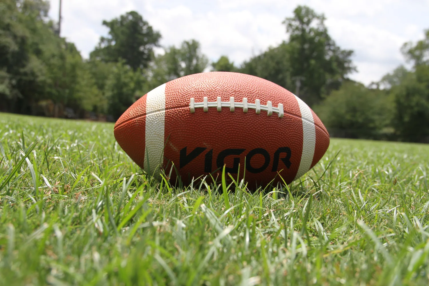 Ball für amerikanischen Fußball auf grünem Gras
