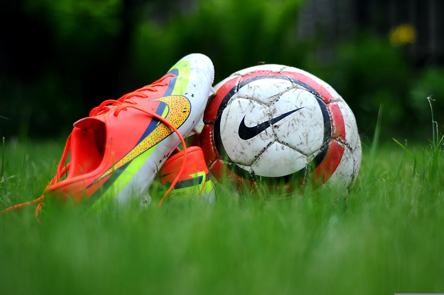 Fußball auf grünem Gras