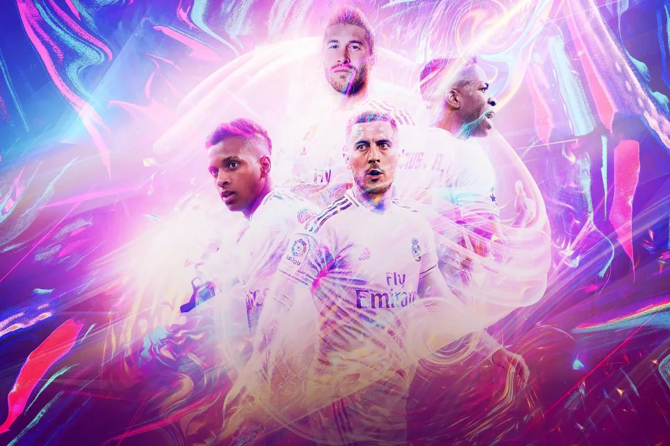 Fußballspieler aus Vereins Real Madrid auf Hintergrund