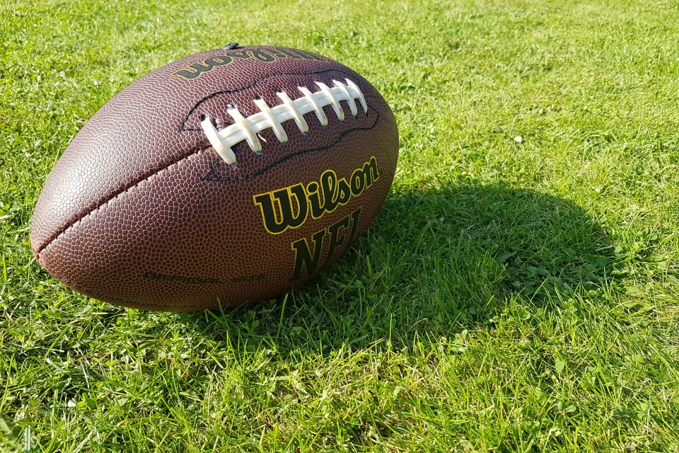 Lederfootball auf grünem Rasen