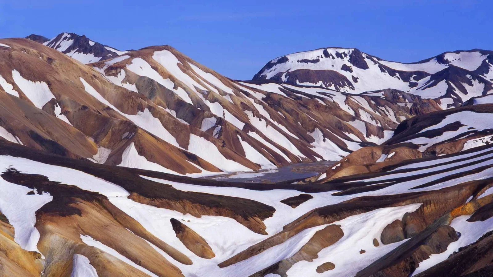 Braune schneebedeckte Berge in Island