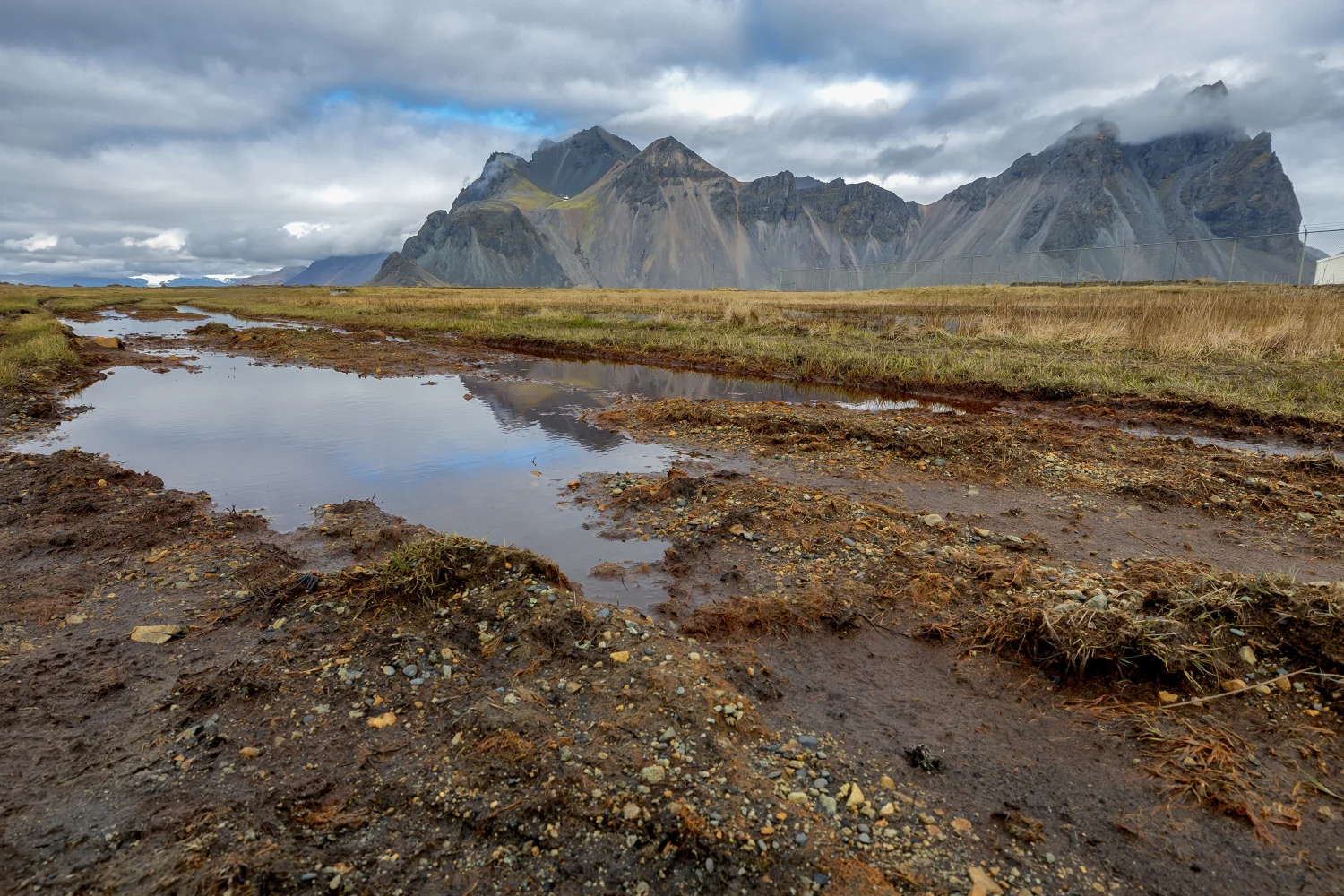 Wasser bei Berg unter bewölktem Himmel Island