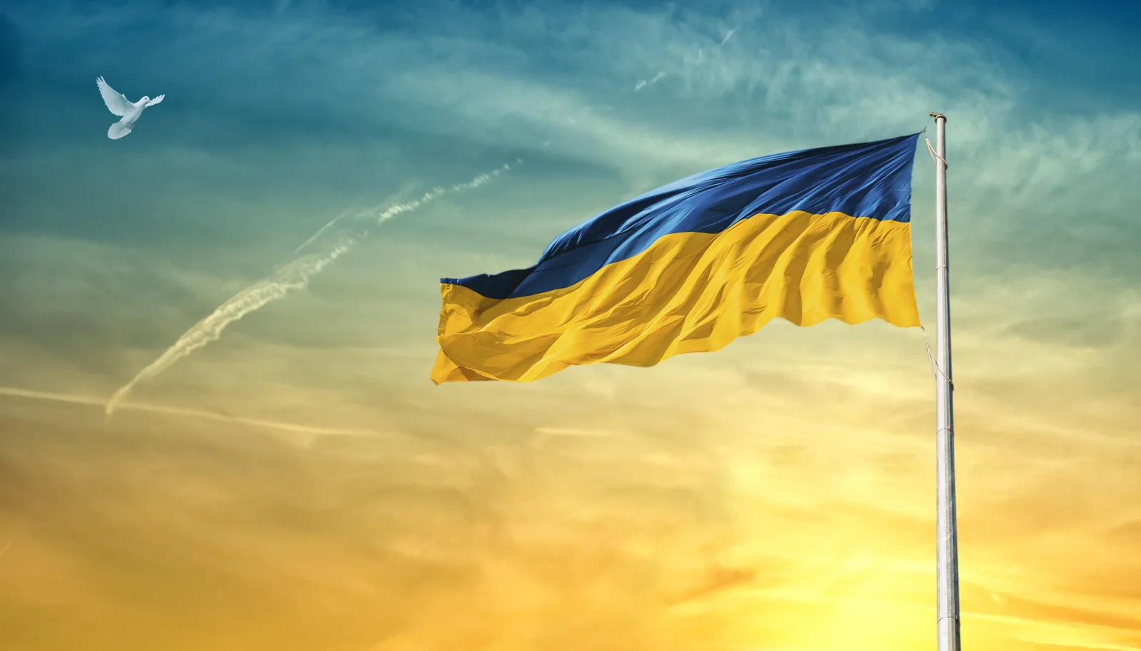 Flagge Ukraine vor dem Himmel