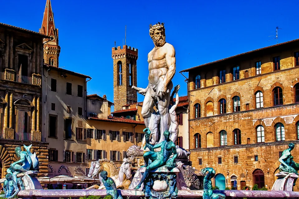 Brunnen auf dem Platz, Italien. Florenz