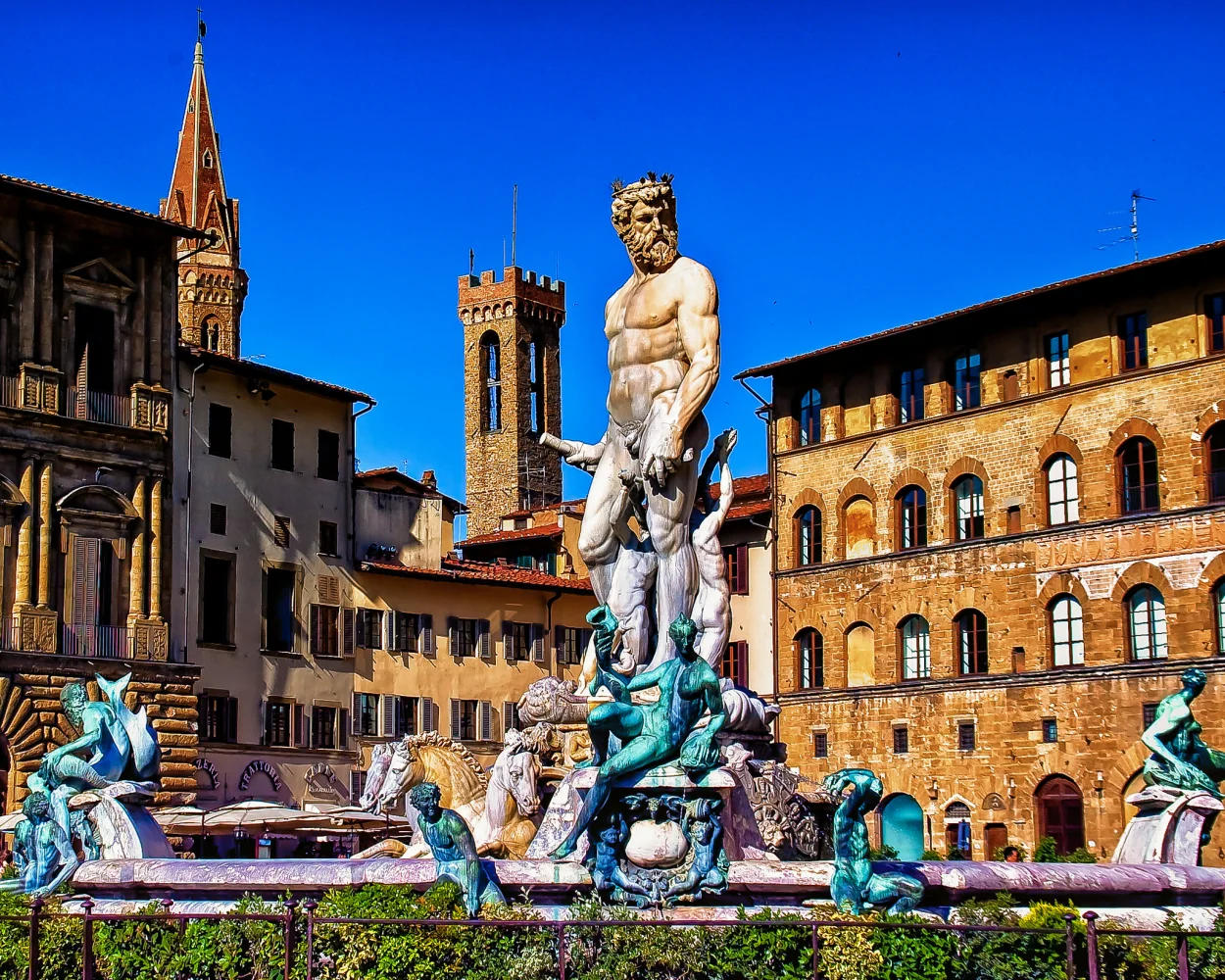 Brunnen auf dem Platz, Italien. Florenz