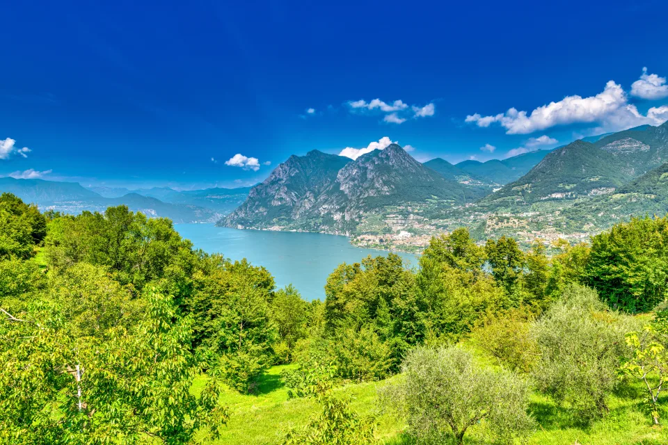 Schöner Blick auf Baum, See und Berge, Italien