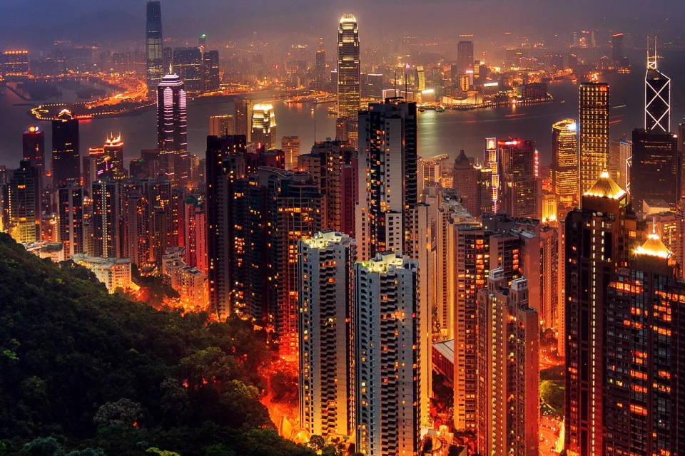 Blick auf Nacht Hongkong, China