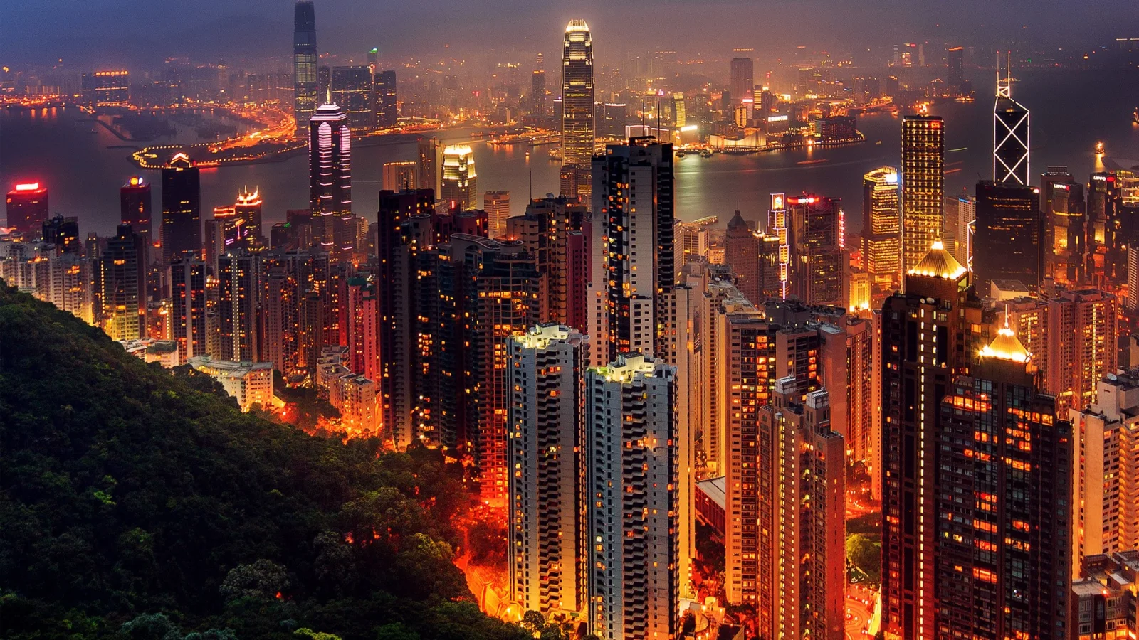 Blick auf Nacht Hongkong, China