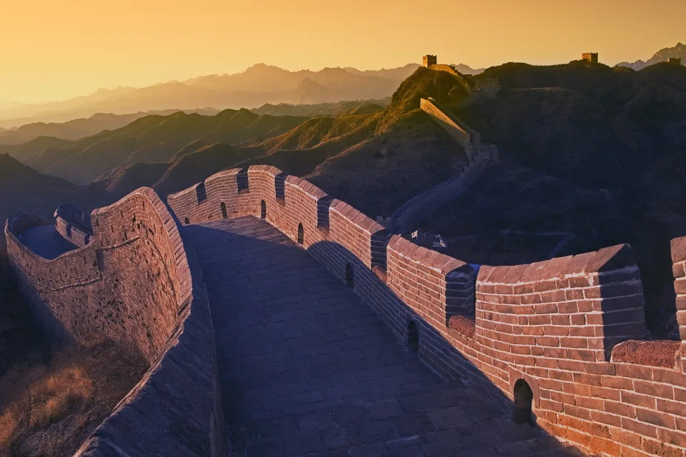 Detail Große Chinesische Mauer bei Sonnenuntergang