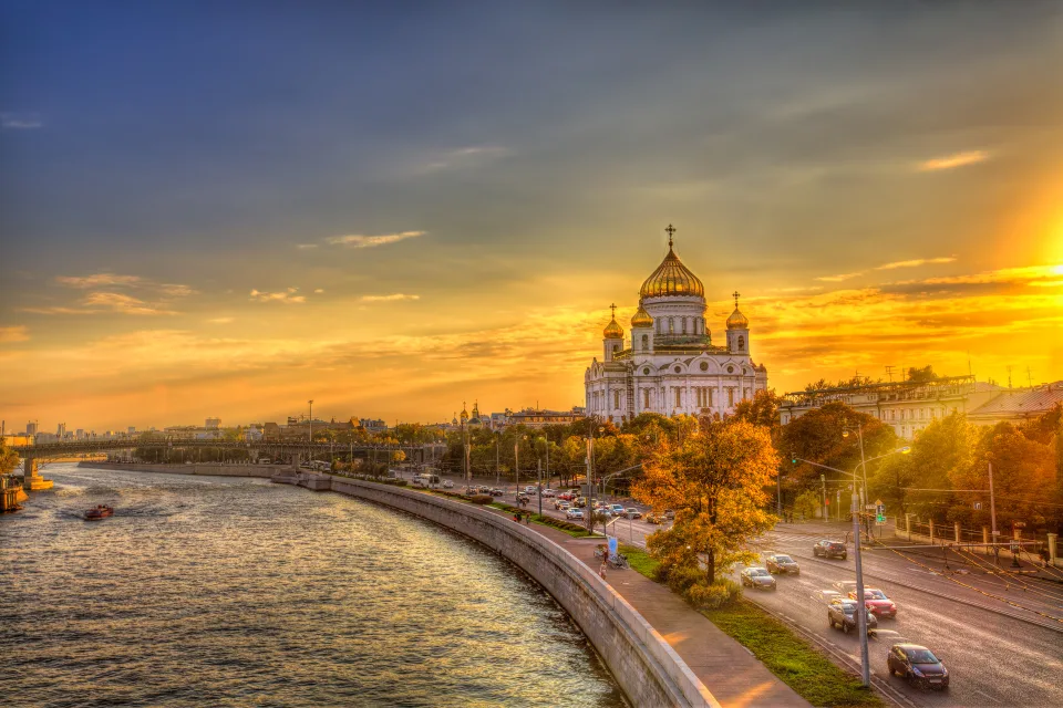Christ Erlöser Kathedrale vor dem Sonnenuntergang, Moskau. Russland
