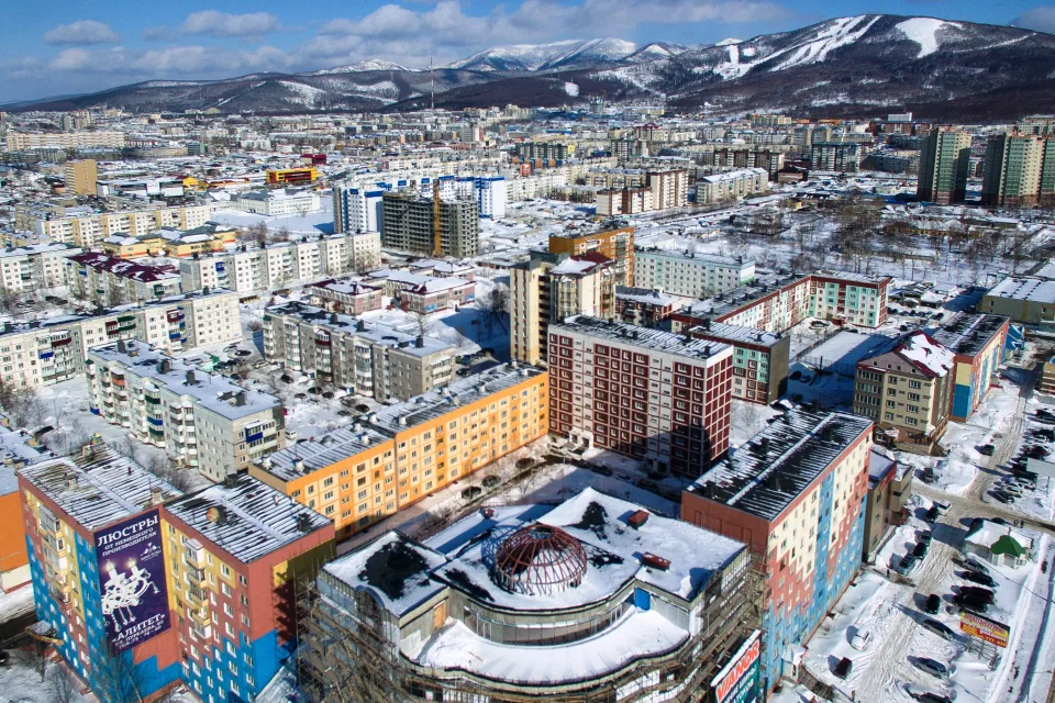 Panorama Stadt Sachalin, Russland