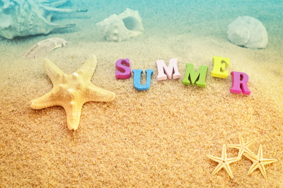 Schriftzug summer im Sand mit Meeres Stern