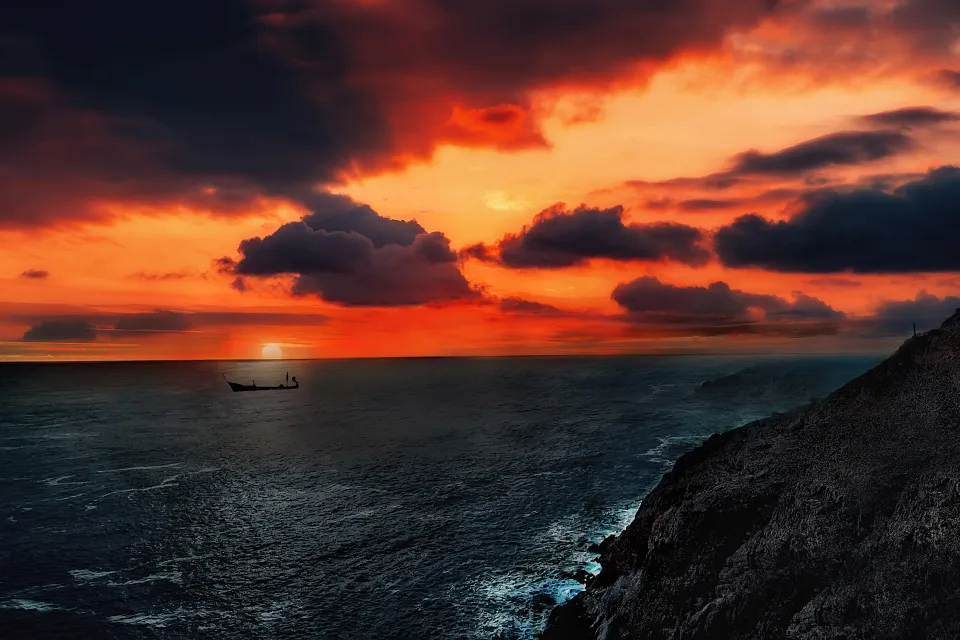 Roter Sonnenuntergang Sonne ruhiges Meer