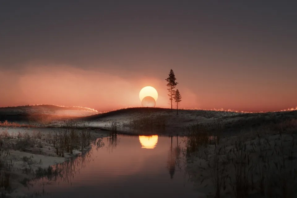 Sonnenuntergang Sonne hinter am Fluss